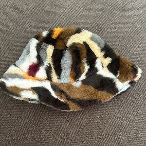 Multicolor Faux Fur Bucket Hat